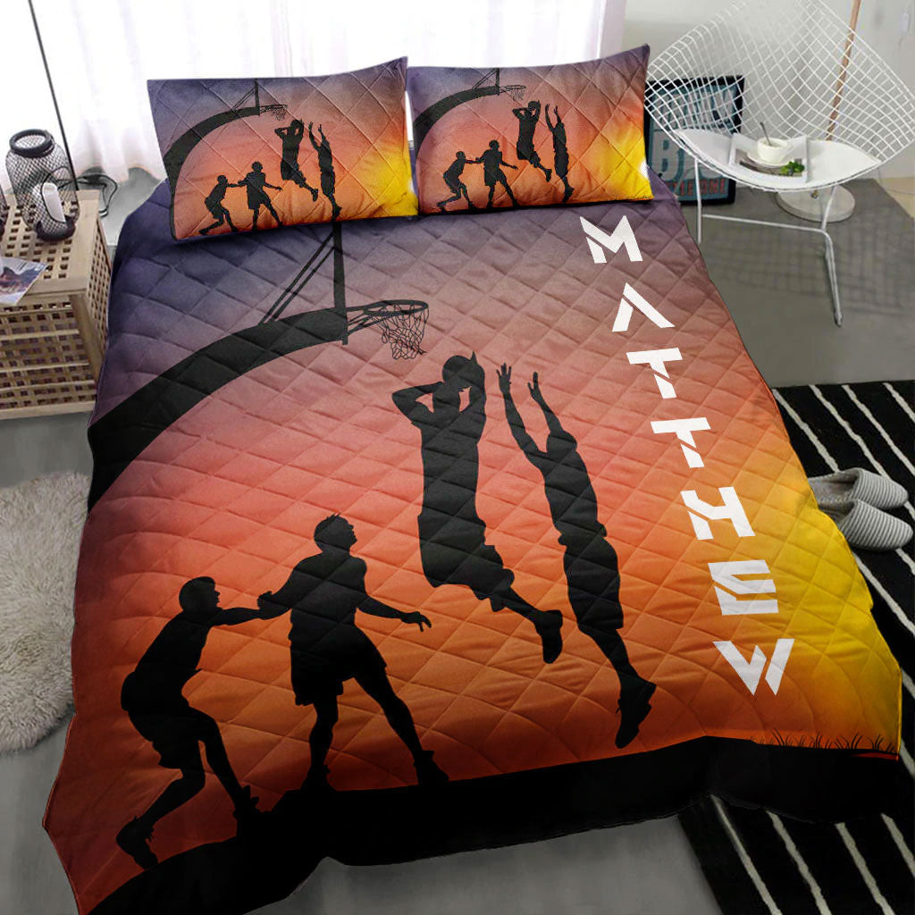 Ohaprints-Quilt-Bed-Set-Pillowcase-Basketball-Sun-Set-Player-Friend-Orange-Fan-Gift-Idea-Custom-Personalized-Name-Blanket-Bedspread-Bedding-373-Throw (55'' x 60'')