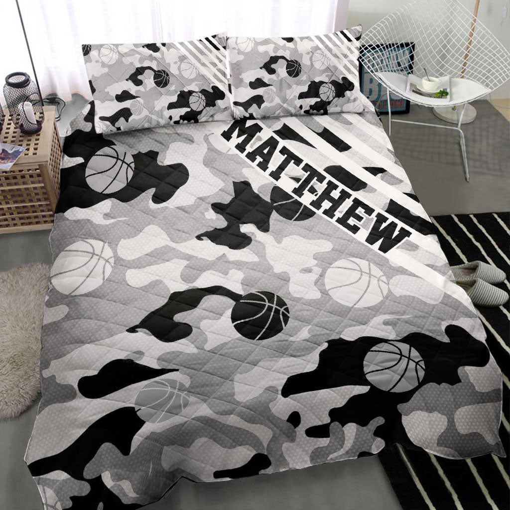 Ohaprints-Quilt-Bed-Set-Pillowcase-Basketball-Black-White-Camo-Ball-Pattern-Player-Fan-Custom-Personalized-Name-Blanket-Bedspread-Bedding-965-Throw (55'' x 60'')