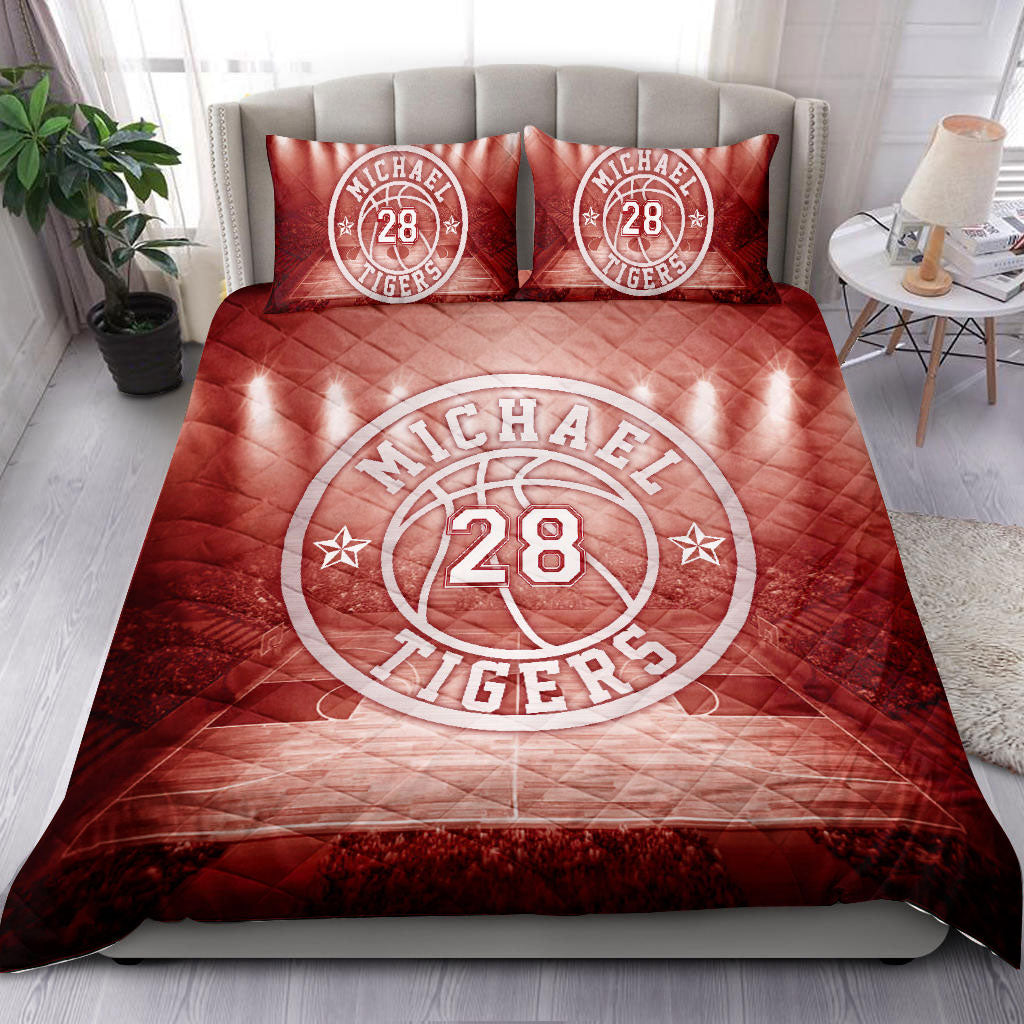 Ohaprints-Quilt-Bed-Set-Pillowcase-Basketball-Court-Field-Player-Fan-Gift-Red-Custom-Personalized-Name-Number-Blanket-Bedspread-Bedding-2131-Double (70'' x 80'')