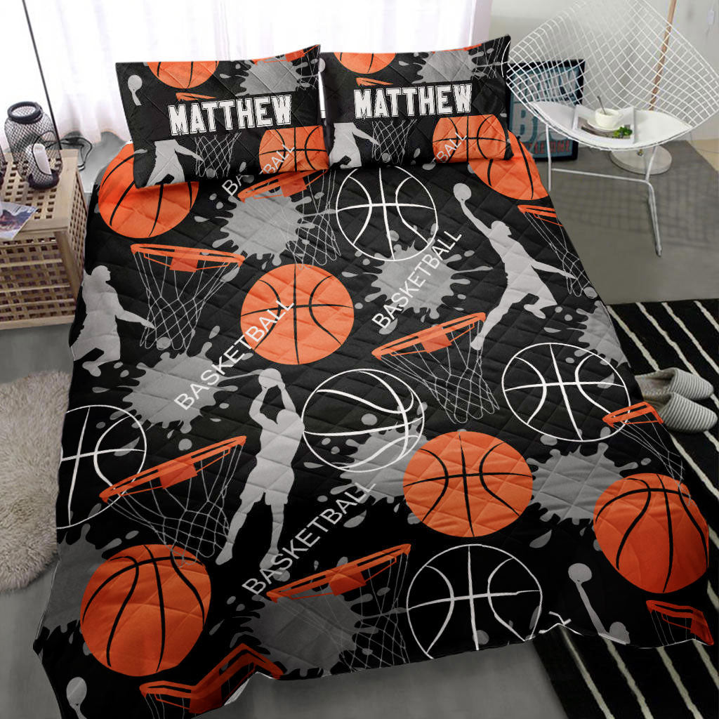 Ohaprints-Quilt-Bed-Set-Pillowcase-Basketball-Ball-Pattern-Player-Fan-Slam-Dunk-Black-Custom-Personalized-Name-Blanket-Bedspread-Bedding-1548-Throw (55'' x 60'')