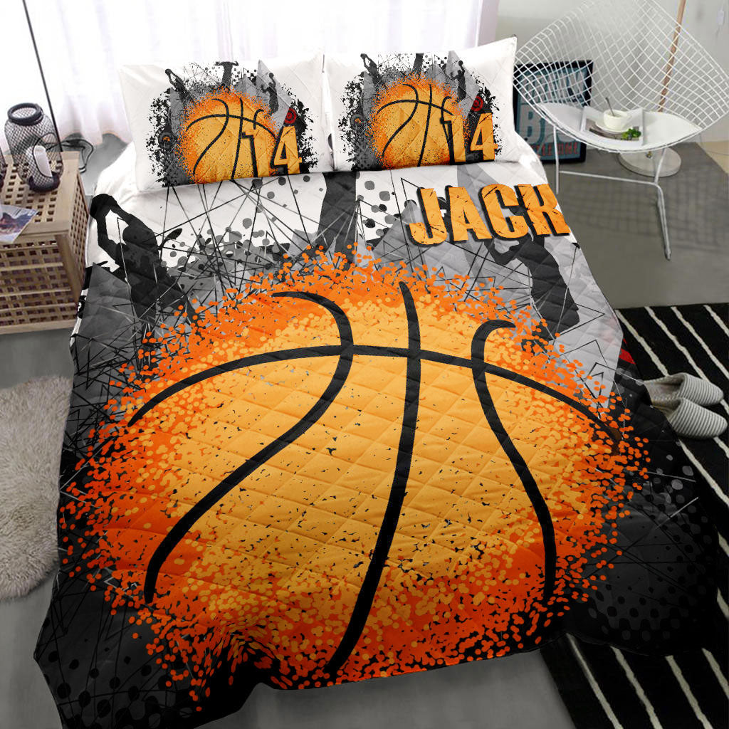 Ohaprints-Quilt-Bed-Set-Pillowcase-Basketball-Ball-Splash-Player-Fan-Gift-Black-Custom-Personalized-Name-Number-Blanket-Bedspread-Bedding-2727-Throw (55'' x 60'')
