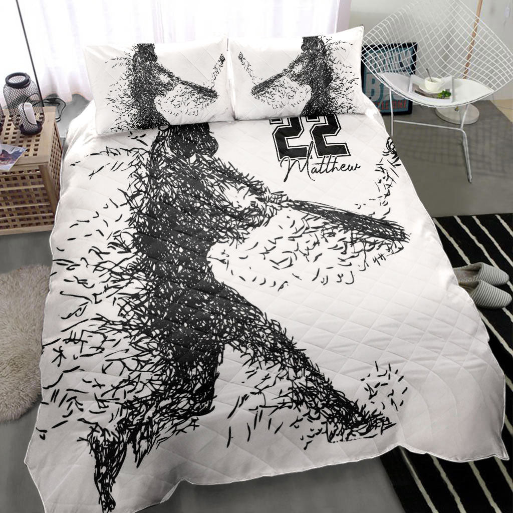 Ohaprints-Quilt-Bed-Set-Pillowcase-Baseball-Sketch-Batter-Player-Fan-Black-White-Custom-Personalized-Name-Number-Blanket-Bedspread-Bedding-376-Throw (55'' x 60'')