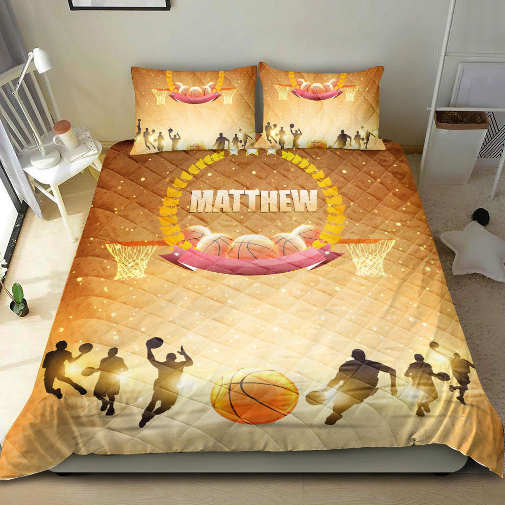 Ohaprints-Quilt-Bed-Set-Pillowcase-Basketball-Ball-Light-Player-Posing-Winner-Fan-Gift-Custom-Personalized-Name-Blanket-Bedspread-Bedding-1550-Double (70'' x 80'')