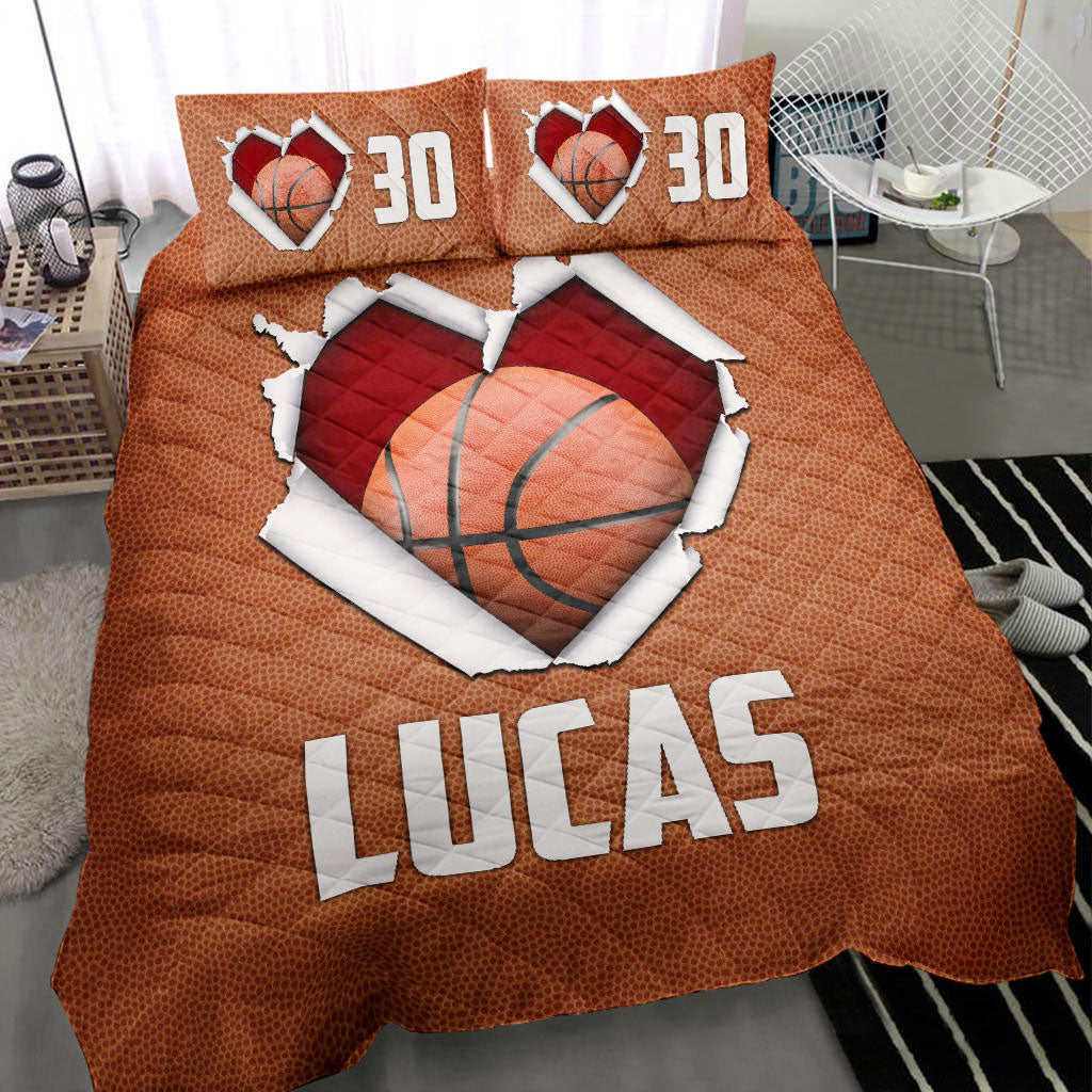 Ohaprints-Quilt-Bed-Set-Pillowcase-Basketball-Ball-Heart-3D-Brown-Player-Fan-Custom-Personalized-Name-Number-Blanket-Bedspread-Bedding-2135-Throw (55'' x 60'')