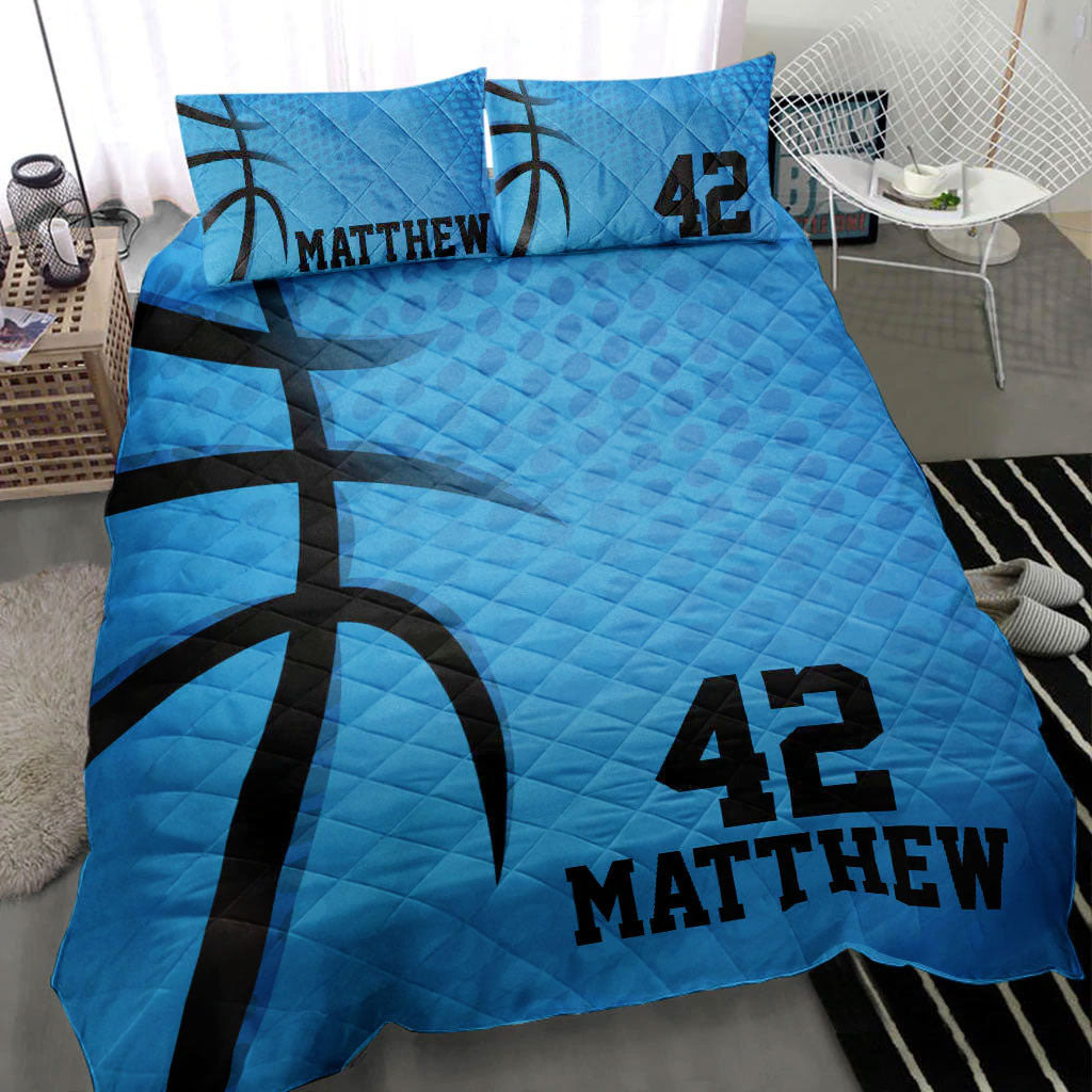 Ohaprints-Quilt-Bed-Set-Pillowcase-Basketball-Blue-Dot-Pattern-Plaey-Fan-Gift-Custom-Personalized-Name-Number-Blanket-Bedspread-Bedding-970-Throw (55'' x 60'')