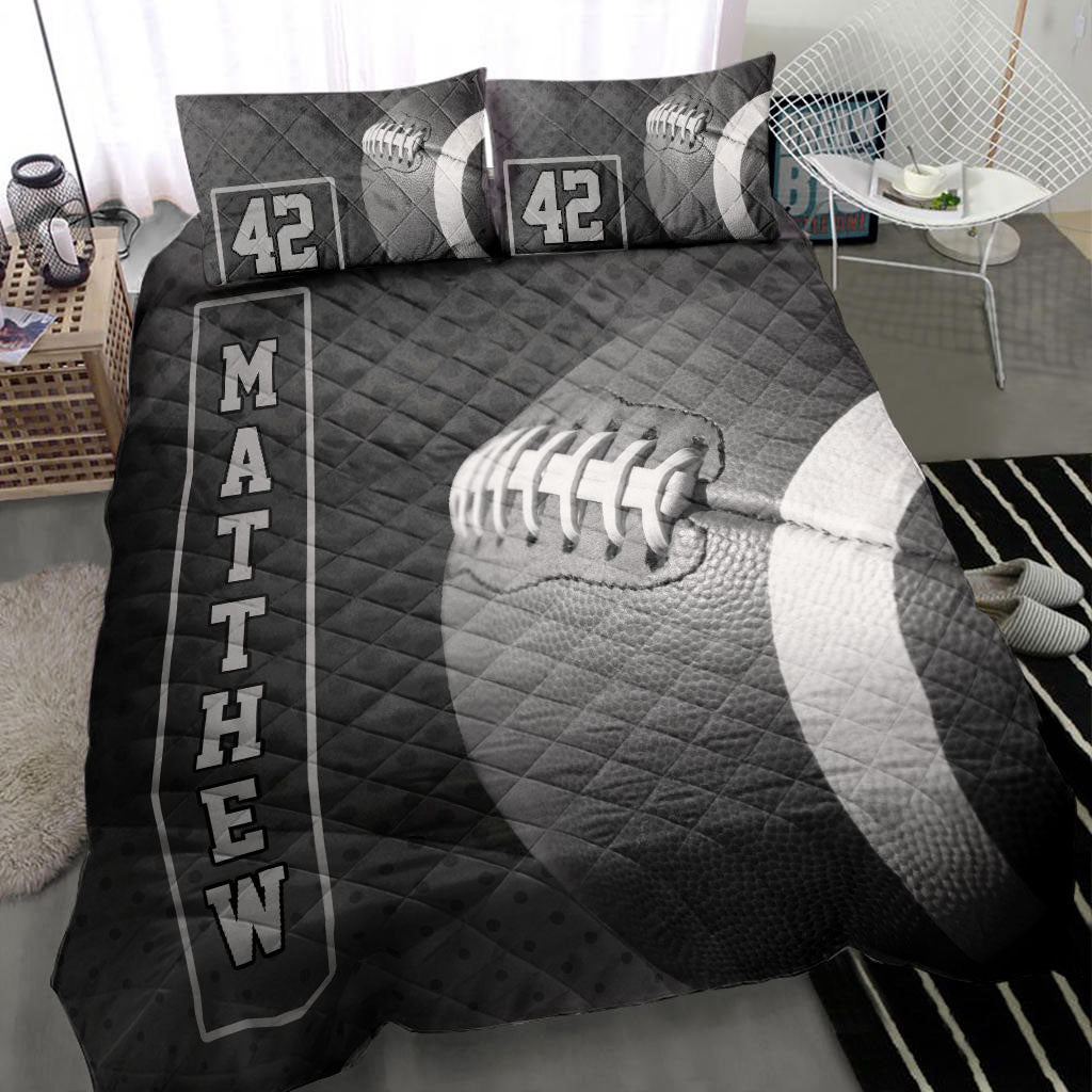 Ohaprints-Quilt-Bed-Set-Pillowcase-America-Football-Ball-3D-Player-Fan-Black-Custom-Personalized-Name-Number-Blanket-Bedspread-Bedding-1551-Throw (55'' x 60'')
