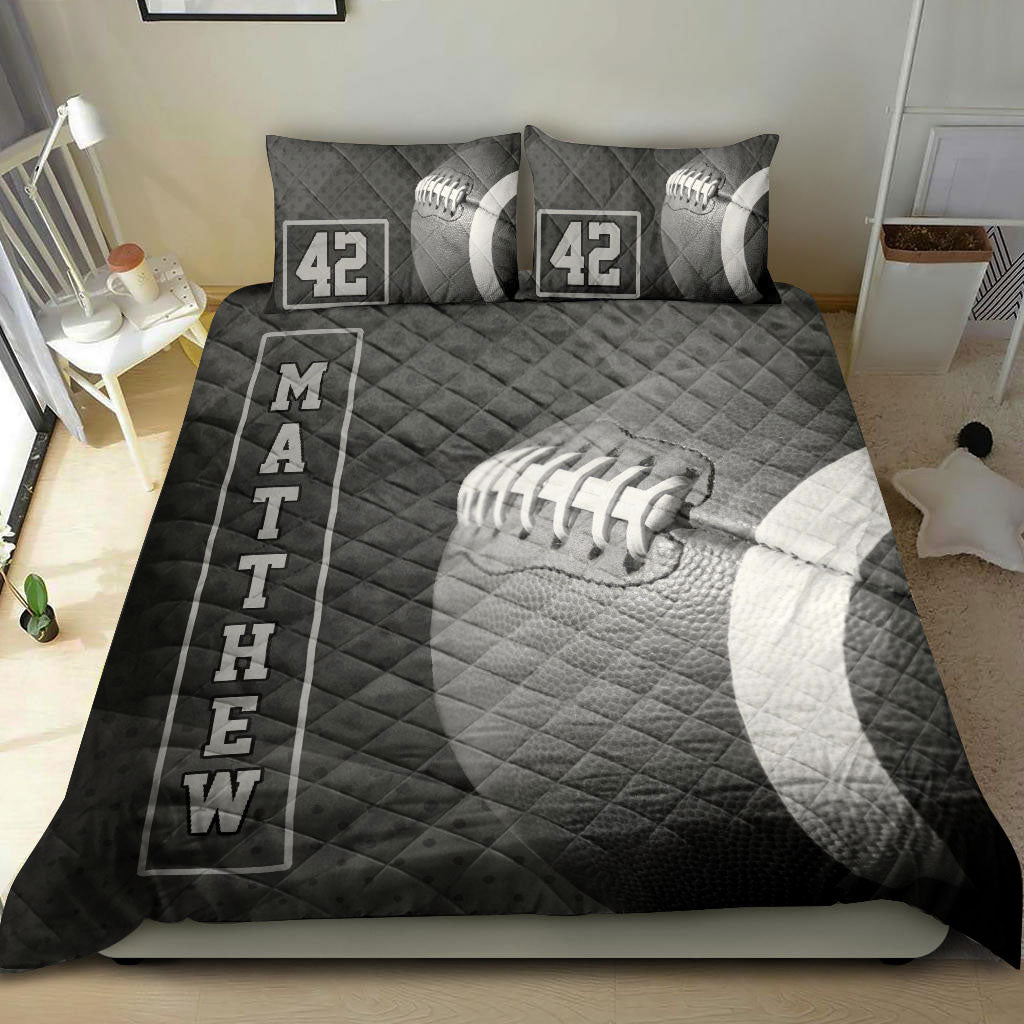 Ohaprints-Quilt-Bed-Set-Pillowcase-America-Football-Ball-3D-Player-Fan-Black-Custom-Personalized-Name-Number-Blanket-Bedspread-Bedding-1551-Double (70'' x 80'')
