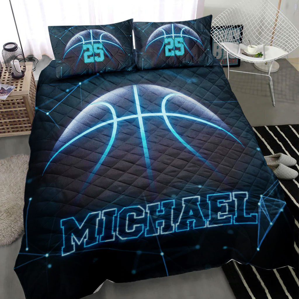 Ohaprints-Quilt-Bed-Set-Pillowcase-Basketball-Blue-Light-Player-Fan-Gift-Black-Custom-Personalized-Name-Number-Blanket-Bedspread-Bedding-2136-Throw (55'' x 60'')