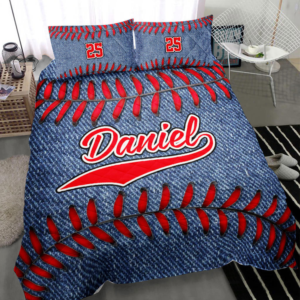 Ohaprints-Quilt-Bed-Set-Pillowcase-Baseball-Jeans-Pattern-Blue-Player-Fan-Gift-Custom-Personalized-Name-Number-Blanket-Bedspread-Bedding-971-Throw (55'' x 60'')