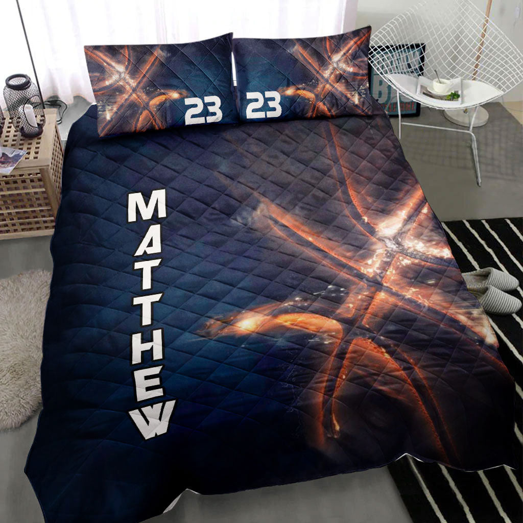 Ohaprints-Quilt-Bed-Set-Pillowcase-Basketball-Light-Fire-Player-Fan-Gift-Black-Custom-Personalized-Name-Number-Blanket-Bedspread-Bedding-1552-Throw (55'' x 60'')