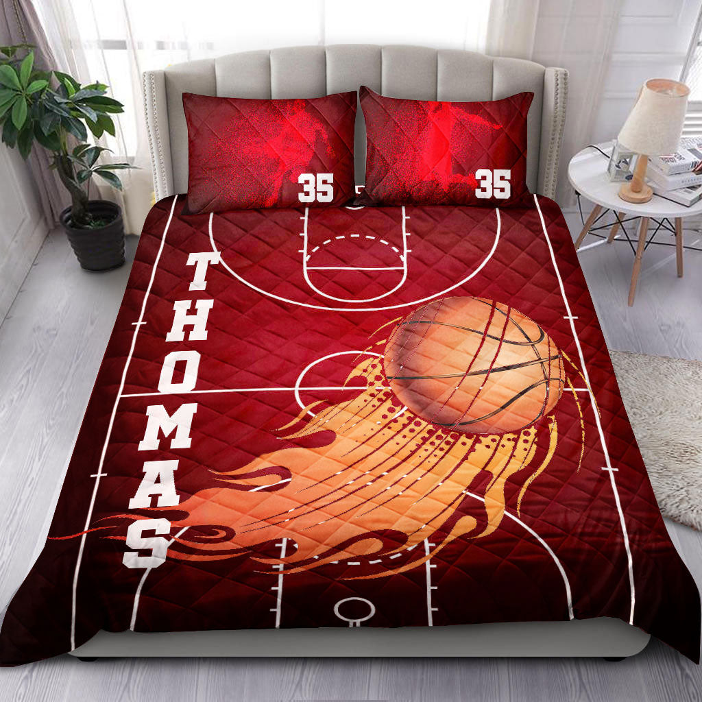 Ohaprints-Quilt-Bed-Set-Pillowcase-Basketball-Court-Red-Fire-Ball-Player-Fan-Gift-Custom-Personalized-Name-Number-Blanket-Bedspread-Bedding-2137-Double (70'' x 80'')