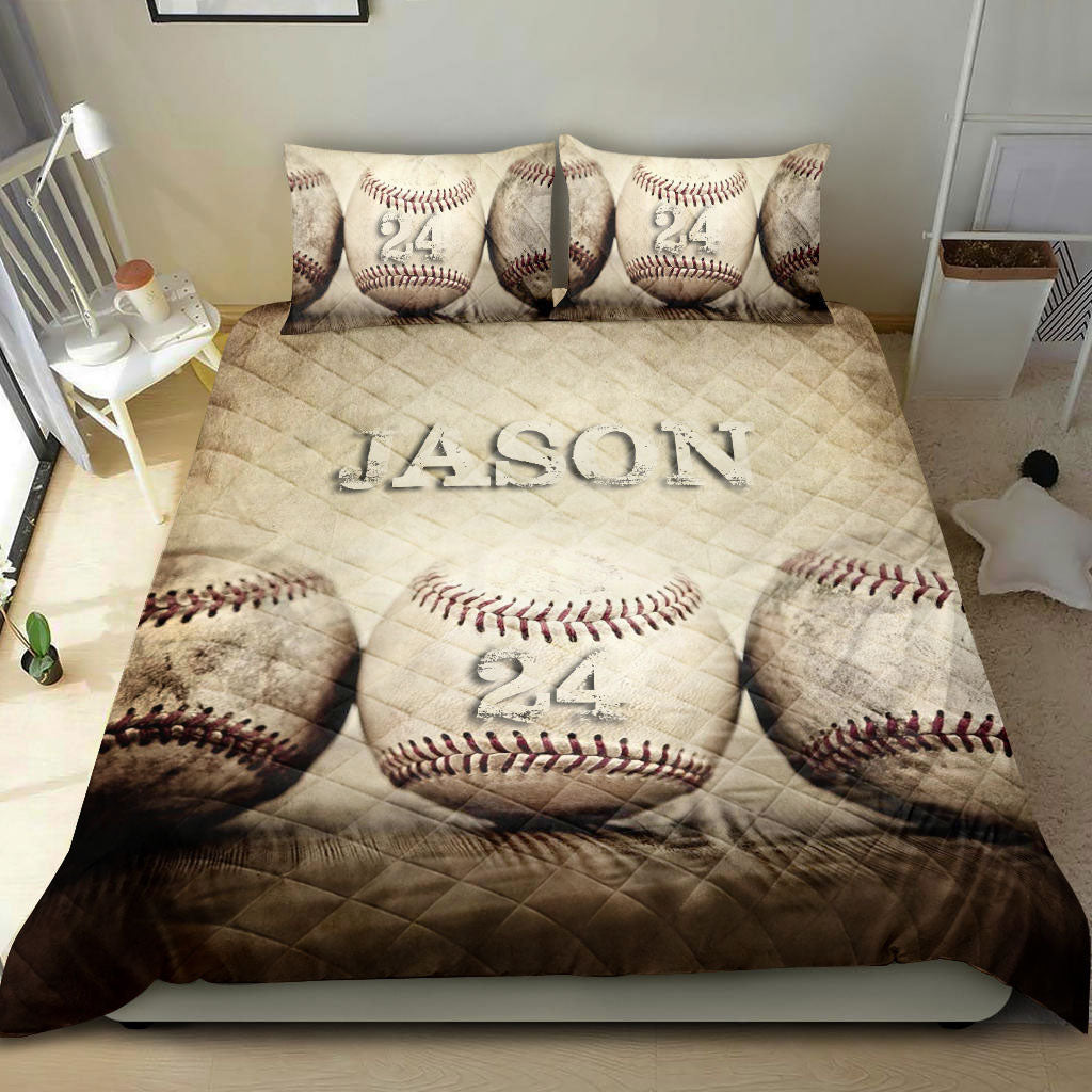 Ohaprints-Quilt-Bed-Set-Pillowcase-Baseball-Ball-Beige-Vintage-Player-Fan-Gift-Custom-Personalized-Name-Number-Blanket-Bedspread-Bedding-2731-Double (70'' x 80'')