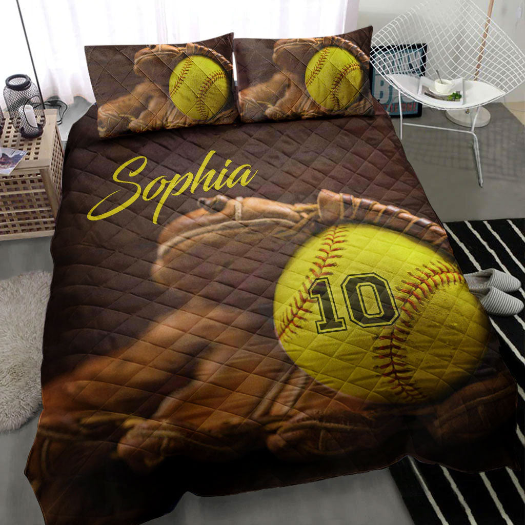 Ohaprints-Quilt-Bed-Set-Pillowcase-Softball-Ball-Glove-Vintage-Brown-Player-Fan-Custom-Personalized-Name-Number-Blanket-Bedspread-Bedding-972-Throw (55'' x 60'')