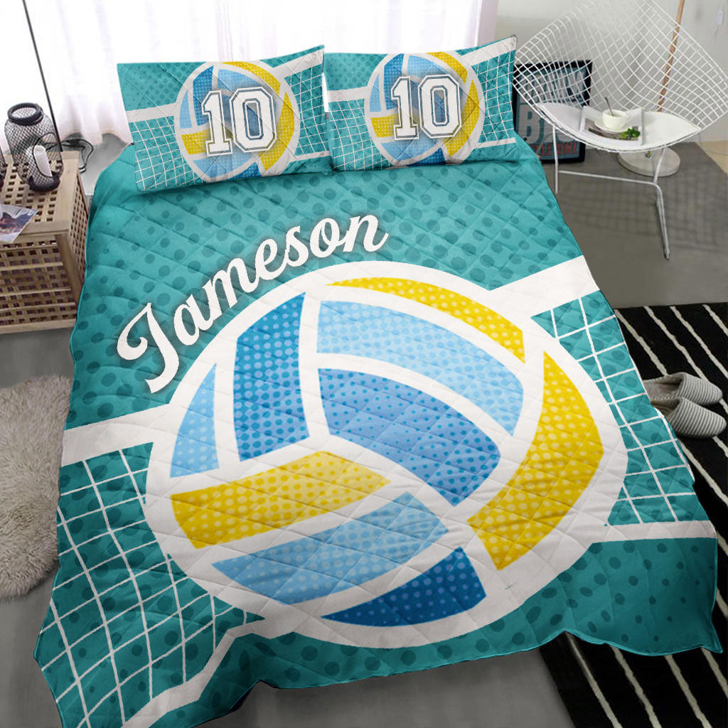Ohaprints-Quilt-Bed-Set-Pillowcase-Volleyball-Ball-Player-Fan-Gift-Turquoise-Custom-Personalized-Name-Number-Blanket-Bedspread-Bedding-1553-Throw (55'' x 60'')