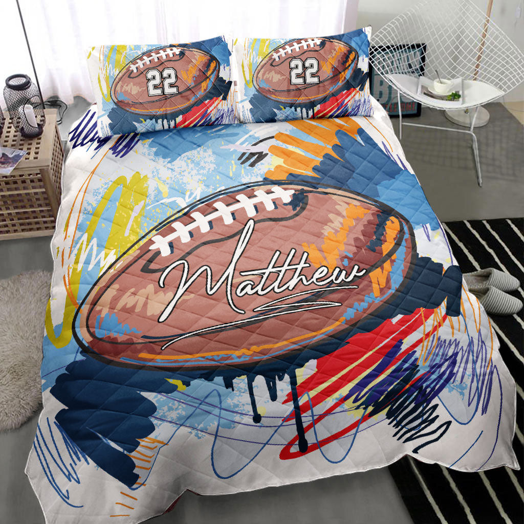 Ohaprints-Quilt-Bed-Set-Pillowcase-Football-Watercolor-Ball-Player-Fan-Gift-Idea-Custom-Personalized-Name-Number-Blanket-Bedspread-Bedding-381-Throw (55'' x 60'')