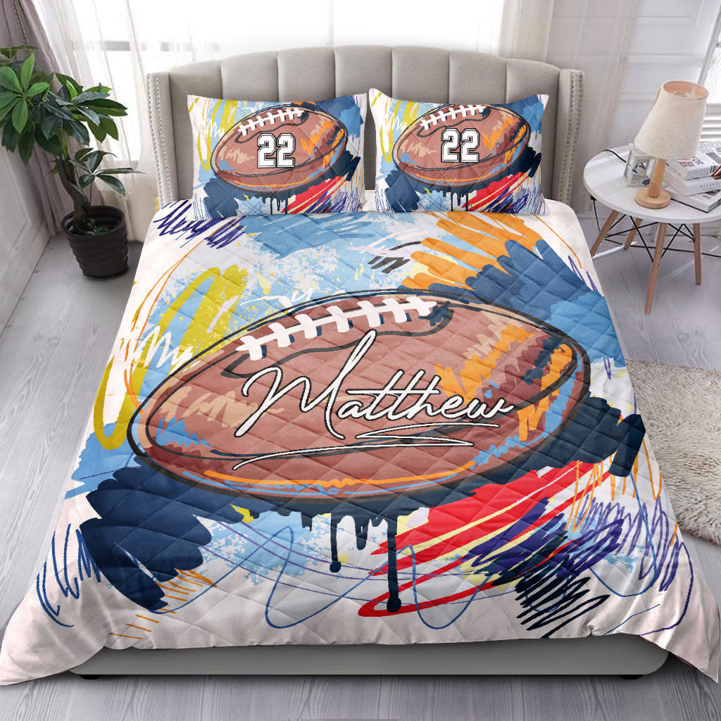 Ohaprints-Quilt-Bed-Set-Pillowcase-Football-Watercolor-Ball-Player-Fan-Gift-Idea-Custom-Personalized-Name-Number-Blanket-Bedspread-Bedding-381-Double (70'' x 80'')