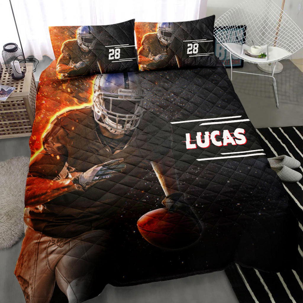 Ohaprints-Quilt-Bed-Set-Pillowcase-America-Football-Running-Player-Fan-Gift-Black-Custom-Personalized-Name-Number-Blanket-Bedspread-Bedding-974-Throw (55'' x 60'')