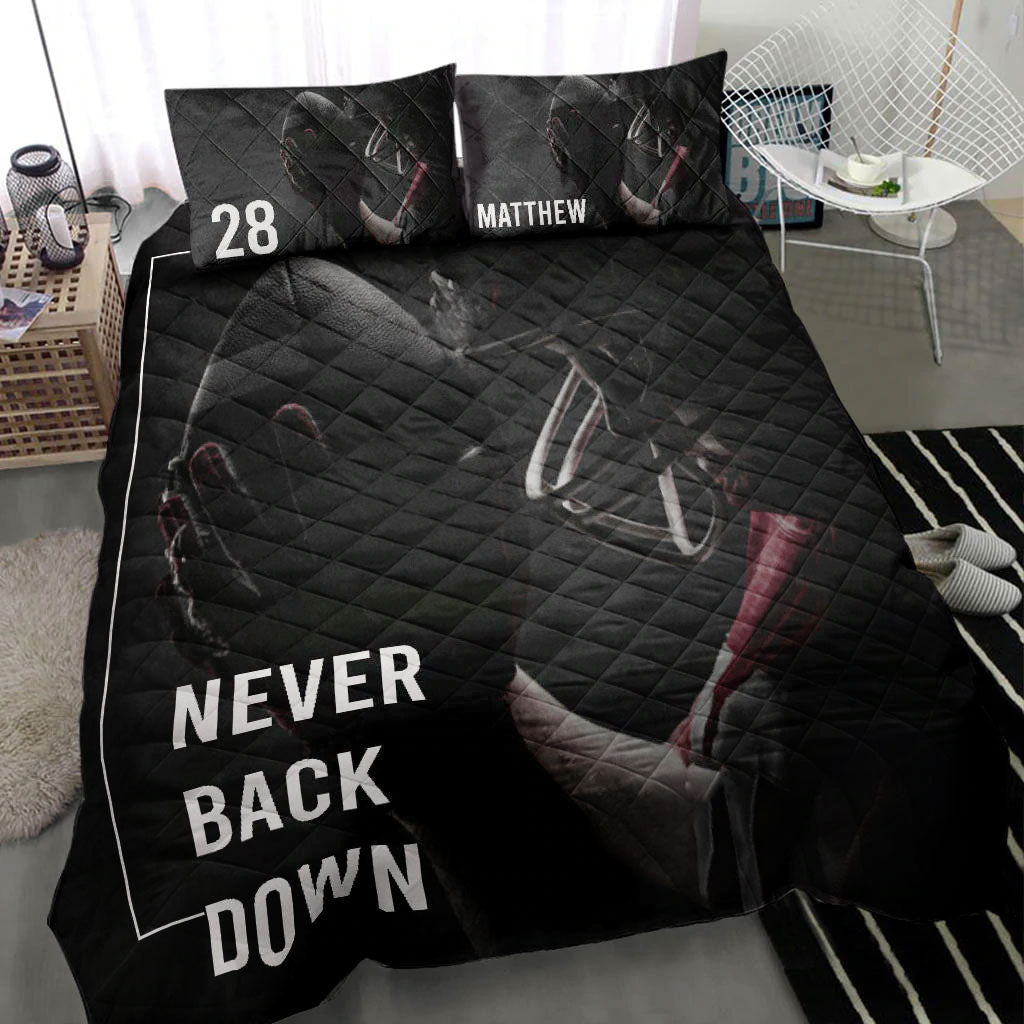 Ohaprints-Quilt-Bed-Set-Pillowcase-America-Football-Never-Back-Down-Player-Fan-Custom-Personalized-Name-Number-Blanket-Bedspread-Bedding-1555-Throw (55'' x 60'')
