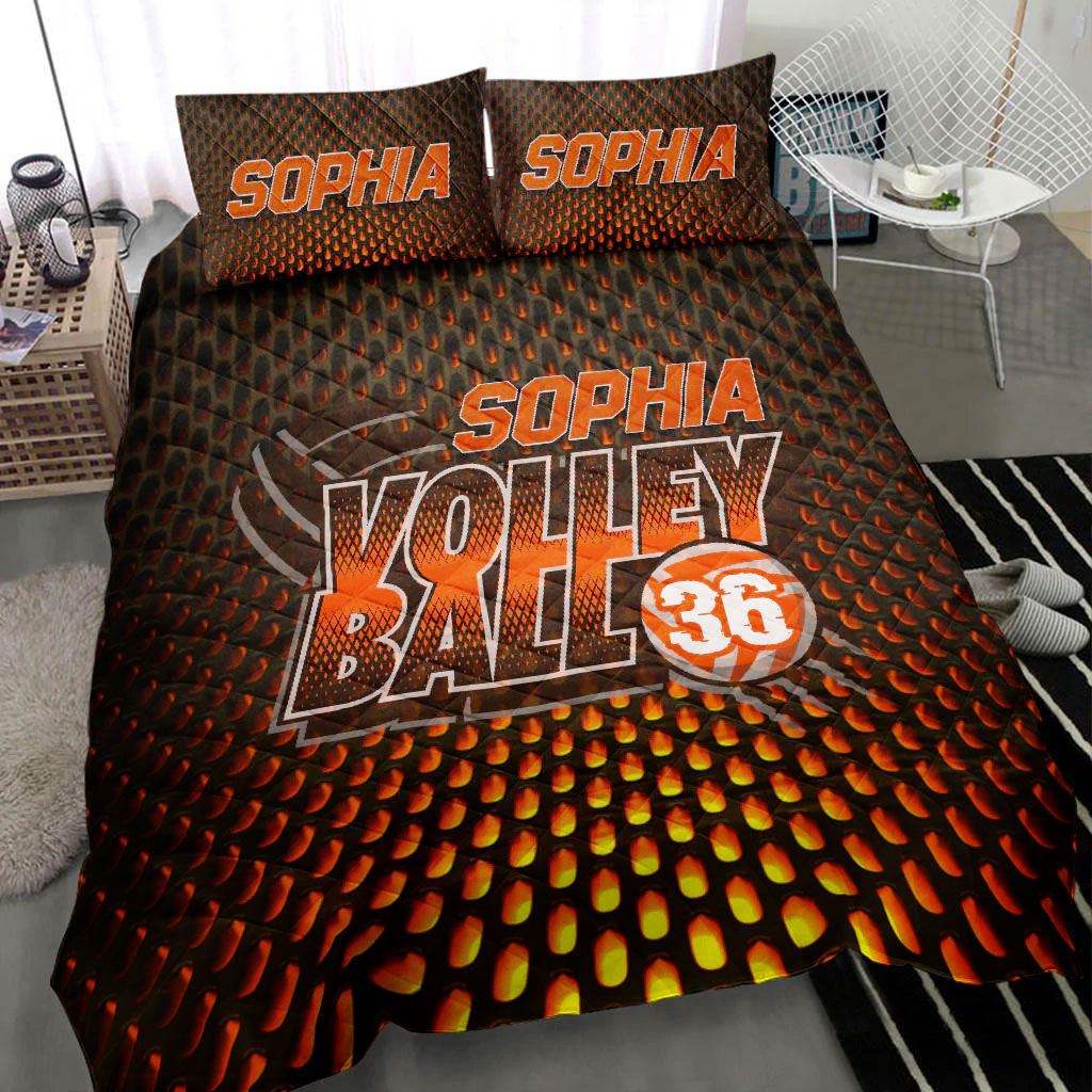 Ohaprints-Quilt-Bed-Set-Pillowcase-Volleyball-Orange-Dot-Pattern-Player-Fan-Gift-Custom-Personalized-Name-Number-Blanket-Bedspread-Bedding-2140-Throw (55'' x 60'')