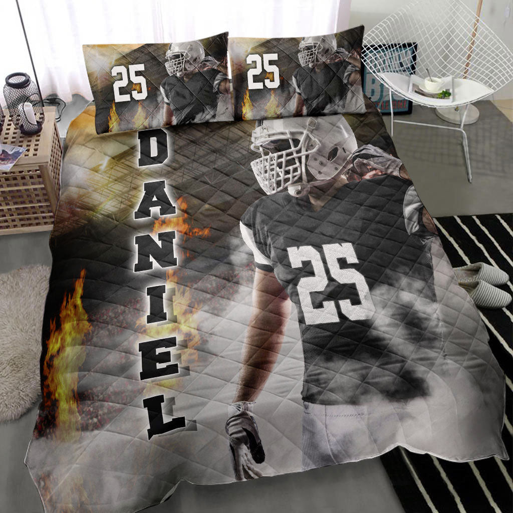 Ohaprints-Quilt-Bed-Set-Pillowcase-America-Football-Player-Fire-Smoke-Fan-Gift-Custom-Personalized-Name-Number-Blanket-Bedspread-Bedding-1556-Throw (55'' x 60'')
