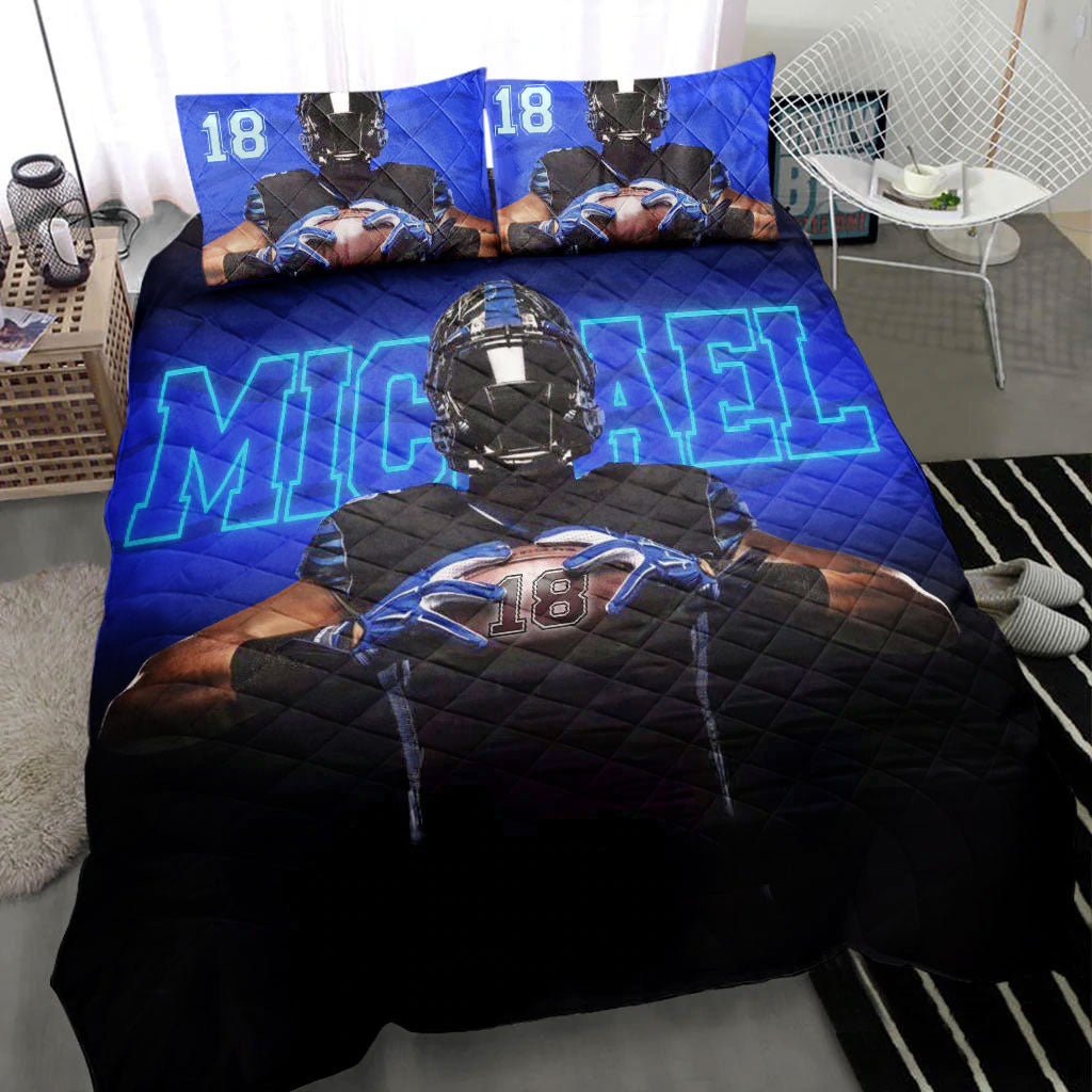 Ohaprints-Quilt-Bed-Set-Pillowcase-America-Football-Player-Fan-Gift-Blue-Black-3D-Custom-Personalized-Name-Number-Blanket-Bedspread-Bedding-2735-Throw (55'' x 60'')