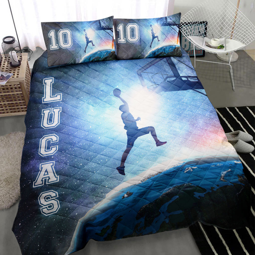 Ohaprints-Quilt-Bed-Set-Pillowcase-Basketball-Player-Blue-Galaxy-Universe-Custom-Personalized-Name-Number-Blanket-Bedspread-Bedding-1557-Throw (55'' x 60'')