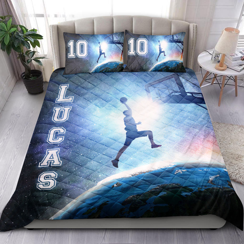 Ohaprints-Quilt-Bed-Set-Pillowcase-Basketball-Player-Blue-Galaxy-Universe-Custom-Personalized-Name-Number-Blanket-Bedspread-Bedding-1557-Double (70'' x 80'')
