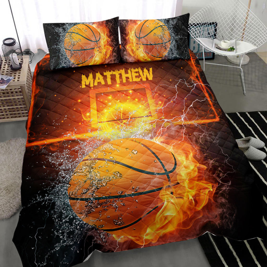 Ohaprints-Quilt-Bed-Set-Pillowcase-Basketball-Player-Fan-Gift-Nice-Night-Water-Fire-Ball-Custom-Personalized-Name-Blanket-Bedspread-Bedding-2142-Throw (55'' x 60'')