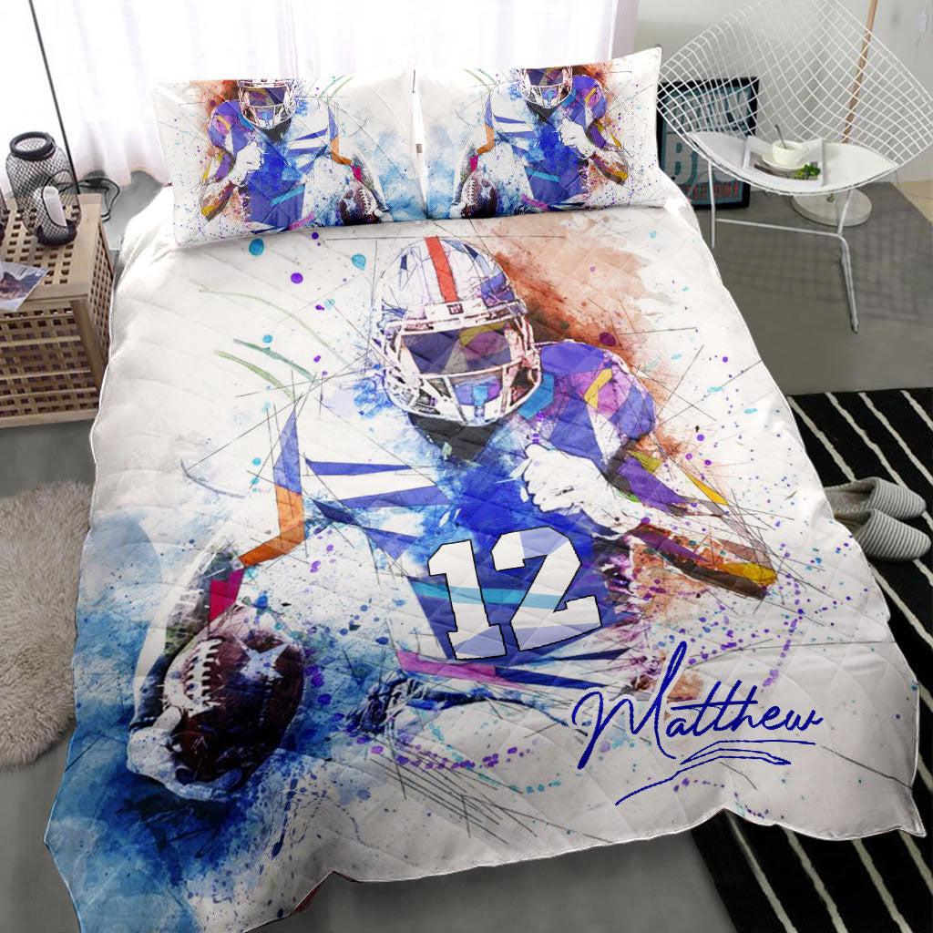 Ohaprints-Quilt-Bed-Set-Pillowcase-America-Football-Watercolor-Player-Fan-Gift-Custom-Personalized-Name-Number-Blanket-Bedspread-Bedding-977-Throw (55'' x 60'')