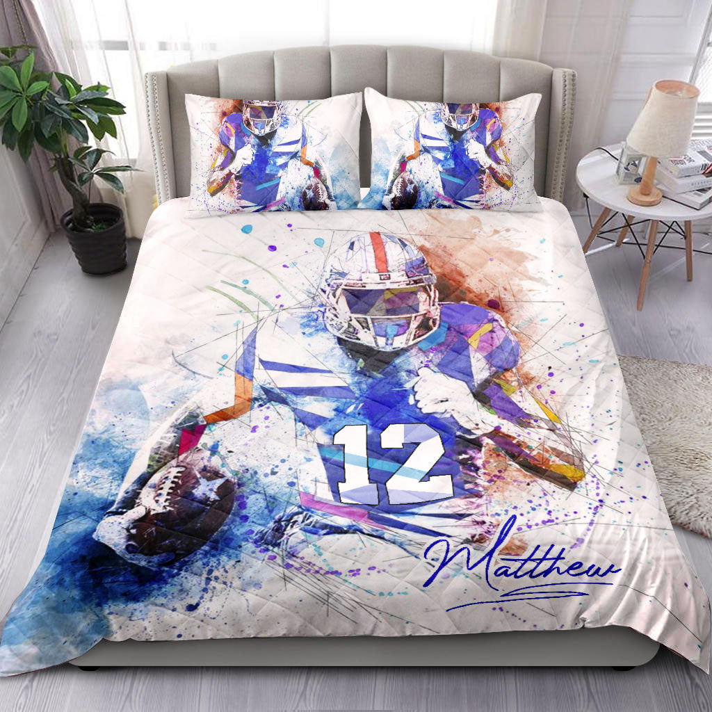 Ohaprints-Quilt-Bed-Set-Pillowcase-America-Football-Watercolor-Player-Fan-Gift-Custom-Personalized-Name-Number-Blanket-Bedspread-Bedding-977-Double (70'' x 80'')
