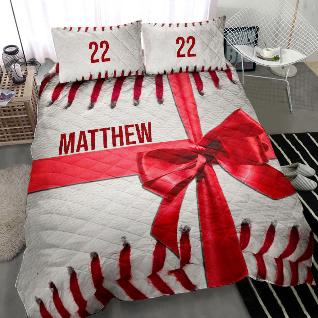 Ohaprints-Quilt-Bed-Set-Pillowcase-Baseball-Pattern-Gift-Ribbon-Red-White-Player-Custom-Personalized-Name-Number-Blanket-Bedspread-Bedding-2143-Throw (55'' x 60'')