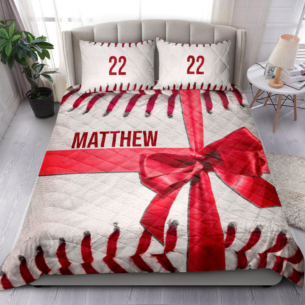 Ohaprints-Quilt-Bed-Set-Pillowcase-Baseball-Pattern-Gift-Ribbon-Red-White-Player-Custom-Personalized-Name-Number-Blanket-Bedspread-Bedding-2143-Double (70'' x 80'')