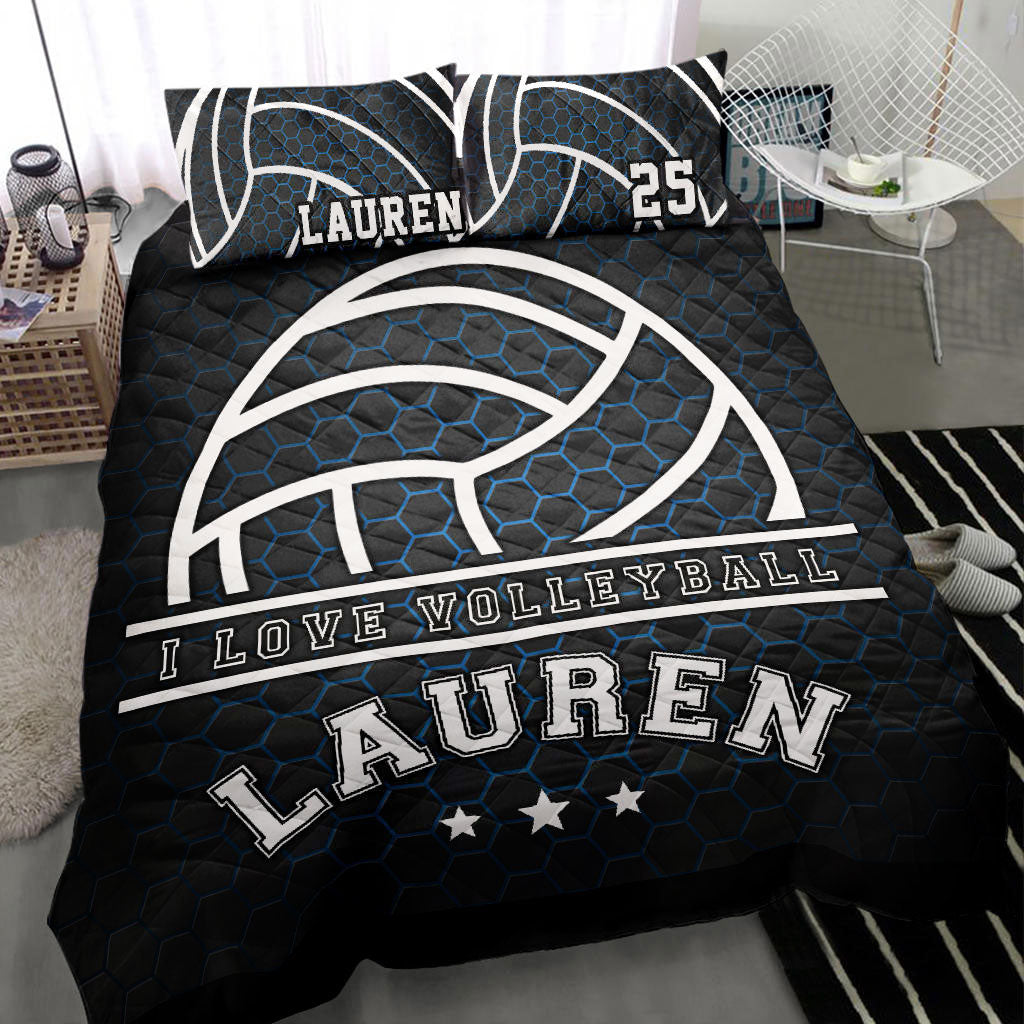 Ohaprints-Quilt-Bed-Set-Pillowcase-Volleyball-Player-Fan-Black-White-Honeycomb-Custom-Personalized-Name-Number-Blanket-Bedspread-Bedding-2737-Throw (55'' x 60'')