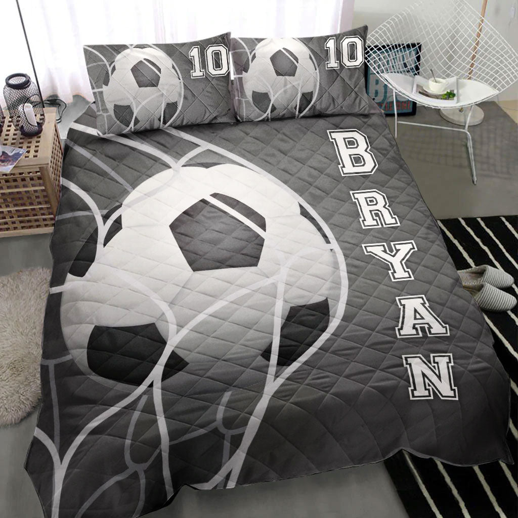 Ohaprints-Quilt-Bed-Set-Pillowcase-Soccer-Ball-In-Net-Player-Fan-Gift-Idea-Grey-Custom-Personalized-Name-Number-Blanket-Bedspread-Bedding-2144-Throw (55'' x 60'')