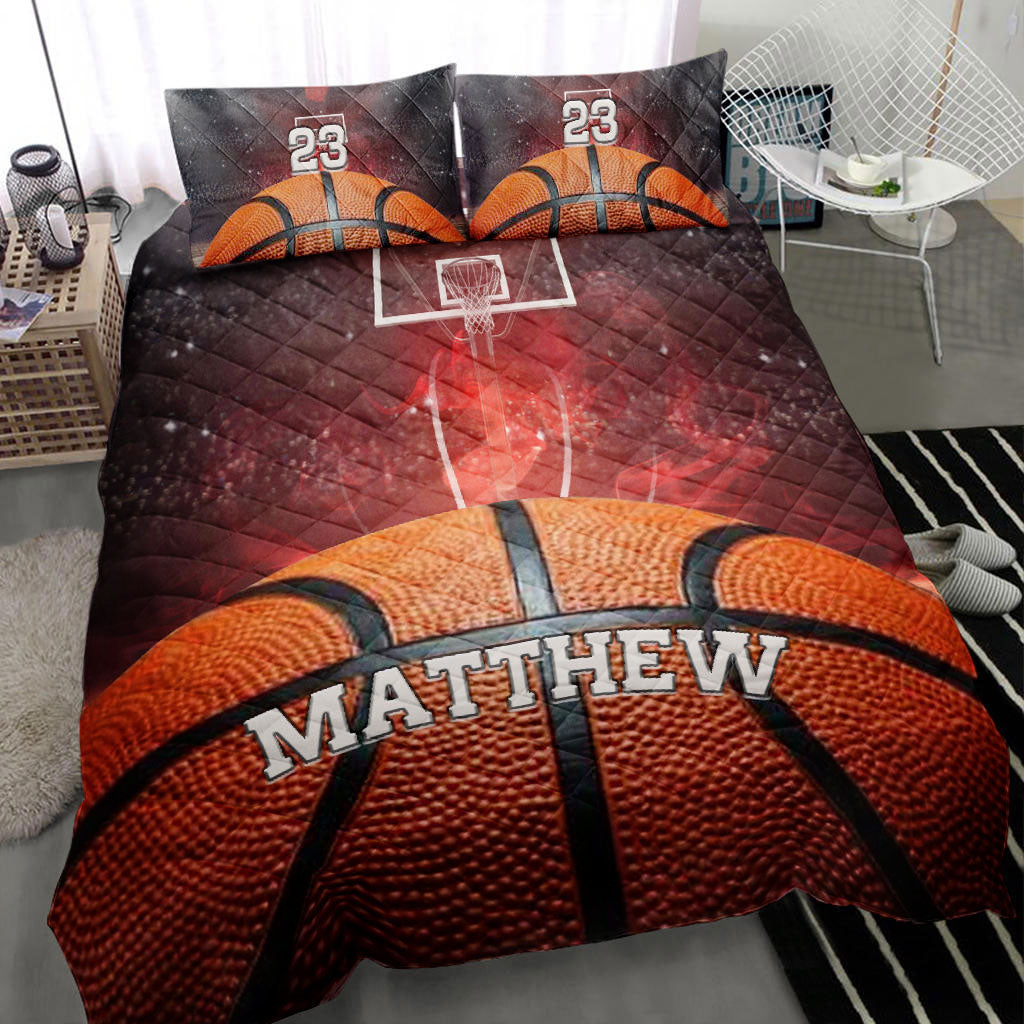Ohaprints-Quilt-Bed-Set-Pillowcase-Basketball-Ball-Red-Smoke-Player-Fan-Gift-Idea-Custom-Personalized-Name-Number-Blanket-Bedspread-Bedding-980-Throw (55'' x 60'')