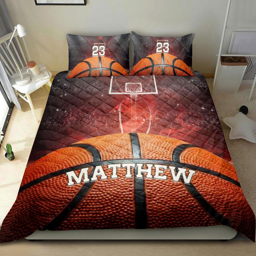 Ohaprints-Quilt-Bed-Set-Pillowcase-Basketball-Ball-Red-Smoke-Player-Fan-Gift-Idea-Custom-Personalized-Name-Number-Blanket-Bedspread-Bedding-980-Double (70'' x 80'')