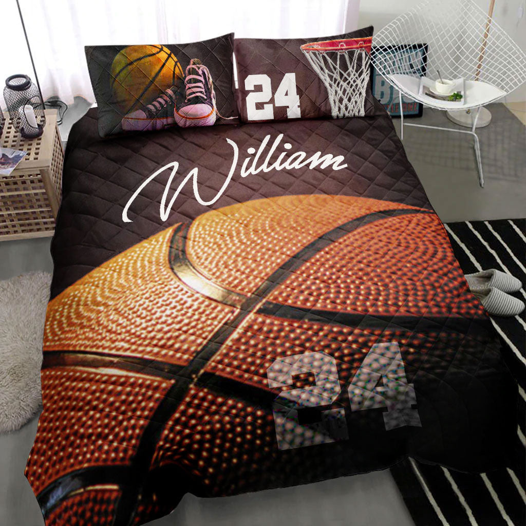 Ohaprints-Quilt-Bed-Set-Pillowcase-Basketball-Ball-3D-Player-Fan-Gift-Idea-Black-Custom-Personalized-Name-Number-Blanket-Bedspread-Bedding-1561-Throw (55'' x 60'')