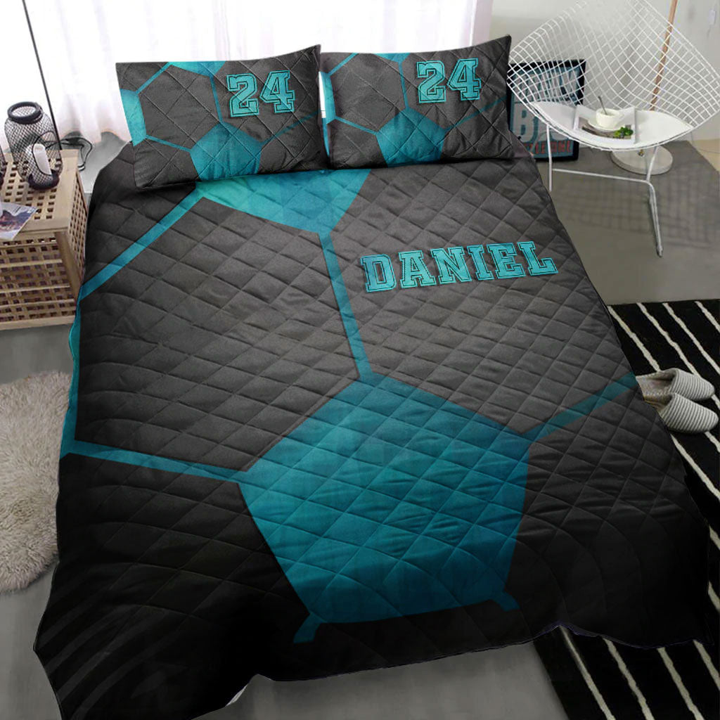 Ohaprints-Quilt-Bed-Set-Pillowcase-Soccer-Blue-Black-Pattern-3D-Player-Fan-Gift-Custom-Personalized-Name-Number-Blanket-Bedspread-Bedding-2146-Throw (55'' x 60'')