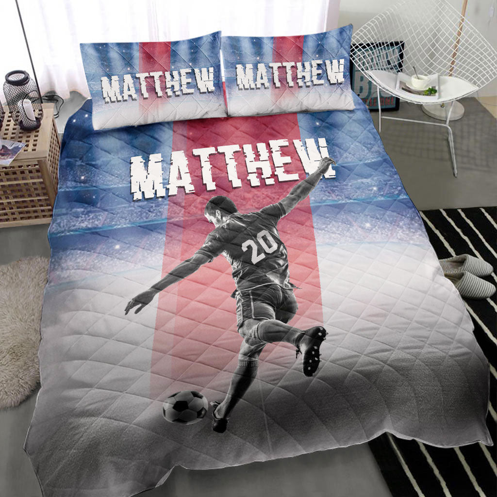 Ohaprints-Quilt-Bed-Set-Pillowcase-Soccer-Player-Posing-Blue-White-Fan-Gift-Idea-Custom-Personalized-Name-Number-Blanket-Bedspread-Bedding-2740-Throw (55'' x 60'')