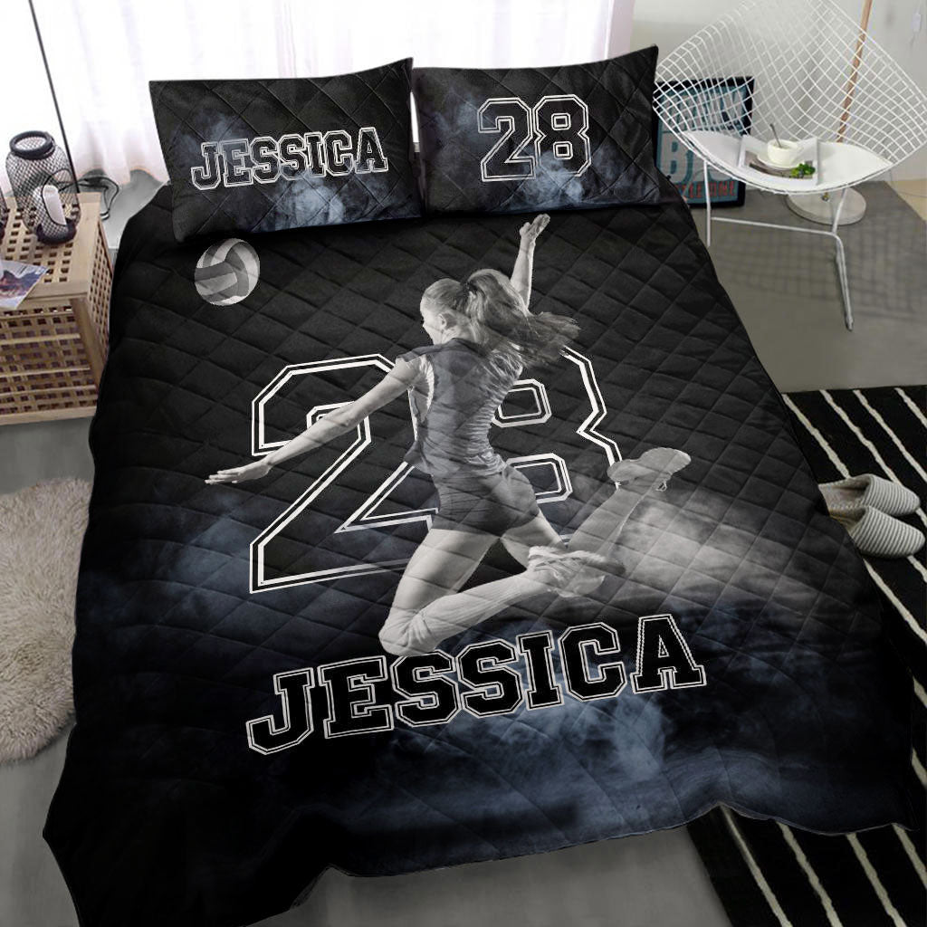 Ohaprints-Quilt-Bed-Set-Pillowcase-Volleyball-Girl-Posing-Player-Fan-Gift-Black-Custom-Personalized-Name-Number-Blanket-Bedspread-Bedding-981-Throw (55'' x 60'')