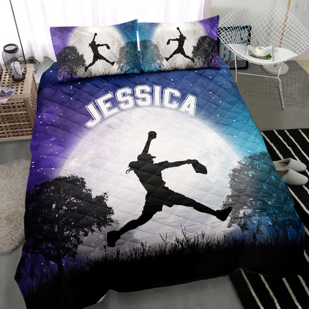 Ohaprints-Quilt-Bed-Set-Pillowcase-Softball-Moon-Girl-Player-Galaxy-Sky-Fan-Gift-Idea-Custom-Personalized-Name-Blanket-Bedspread-Bedding-2742-Throw (55'' x 60'')