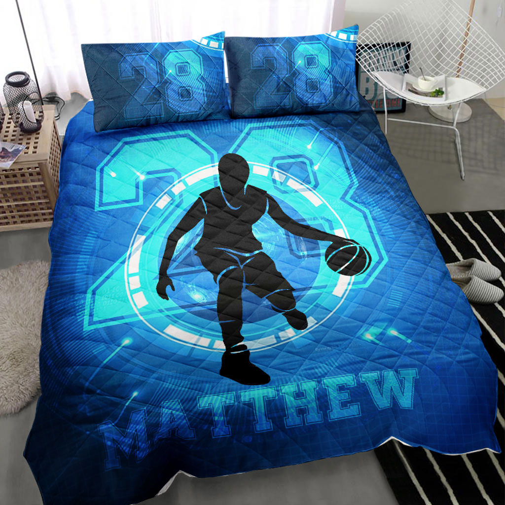 Ohaprints-Quilt-Bed-Set-Pillowcase-Basketball-Blue-Boy-Player-Fan-Unique-Gift-Custom-Personalized-Name-Number-Blanket-Bedspread-Bedding-2210-Throw (55'' x 60'')