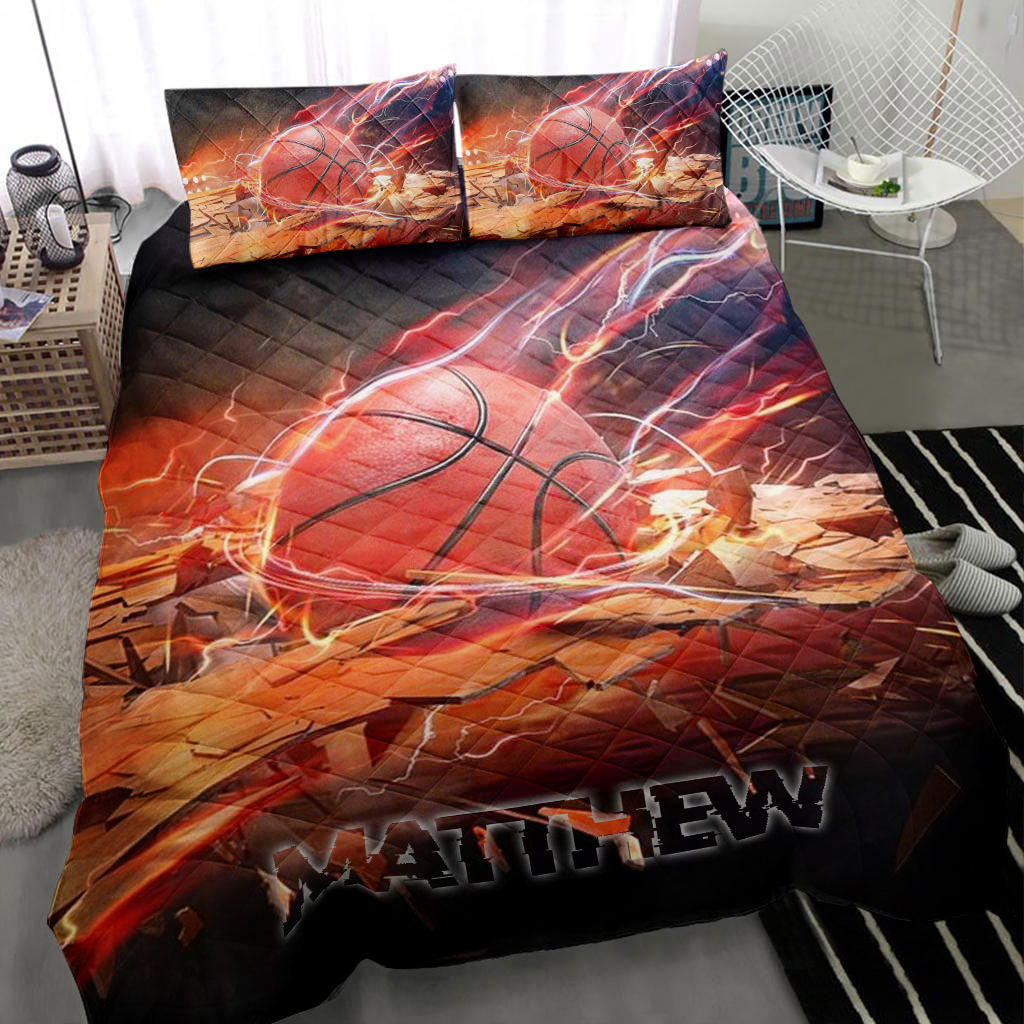 Ohaprints-Quilt-Bed-Set-Pillowcase-Basketball-Fire-Ball-Breaking-Player-Fan-Gift-Custom-Personalized-Name-Number-Blanket-Bedspread-Bedding-2804-Throw (55'' x 60'')