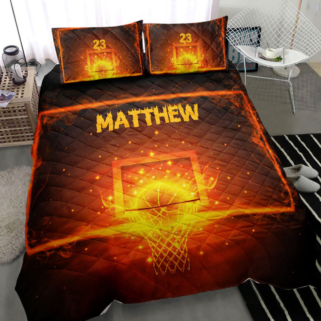 Ohaprints-Quilt-Bed-Set-Pillowcase-Basketball-Fire-Light-Player-Fan-Gift-Idea-Custom-Personalized-Name-Number-Blanket-Bedspread-Bedding-1565-Throw (55'' x 60'')