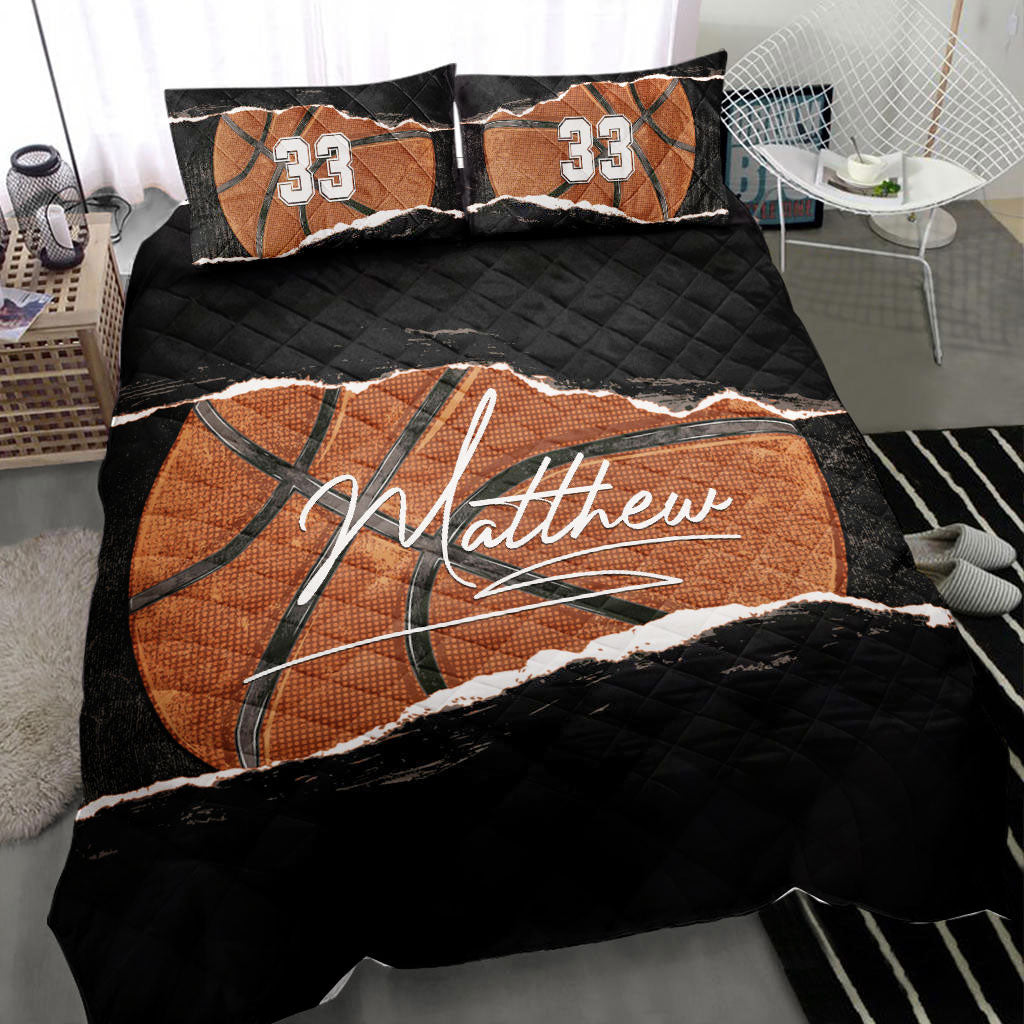 Ohaprints-Quilt-Bed-Set-Pillowcase-Basketball-Torn-Pattern-Player-Fan-Gift-Black-Custom-Personalized-Name-Number-Blanket-Bedspread-Bedding-2150-Throw (55'' x 60'')