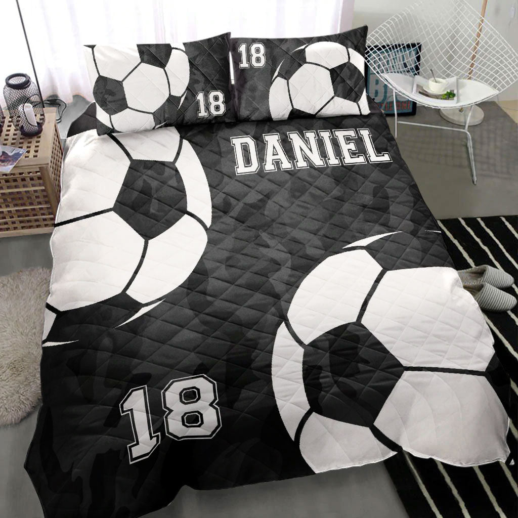 Ohaprints-Quilt-Bed-Set-Pillowcase-Soccer-Ball-Black-Camo-Player-Fan-Gift-Idea-Custom-Personalized-Name-Number-Blanket-Bedspread-Bedding-1044-Throw (55'' x 60'')