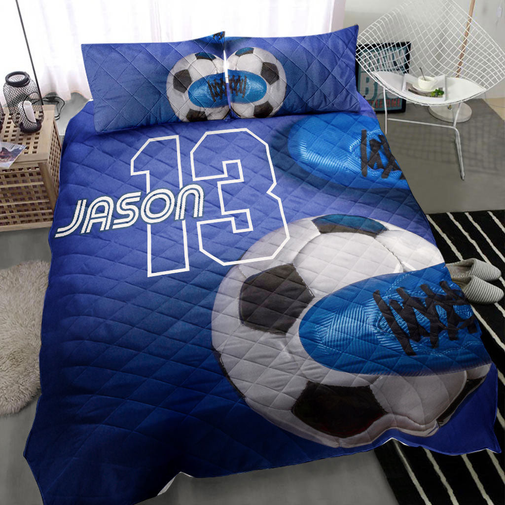 Ohaprints-Quilt-Bed-Set-Pillowcase-Soccer-Ball-Shoes-Blue-Player-Fan-Gift-Idea-Custom-Personalized-Name-Number-Blanket-Bedspread-Bedding-3062-Throw (55'' x 60'')