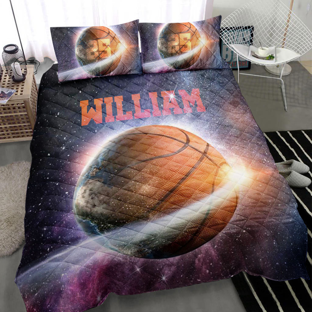 Ohaprints-Quilt-Bed-Set-Pillowcase-Basketball-Ball-Galaxy-Universe-Player-Fan-Custom-Personalized-Name-Number-Blanket-Bedspread-Bedding-2212-Throw (55'' x 60'')