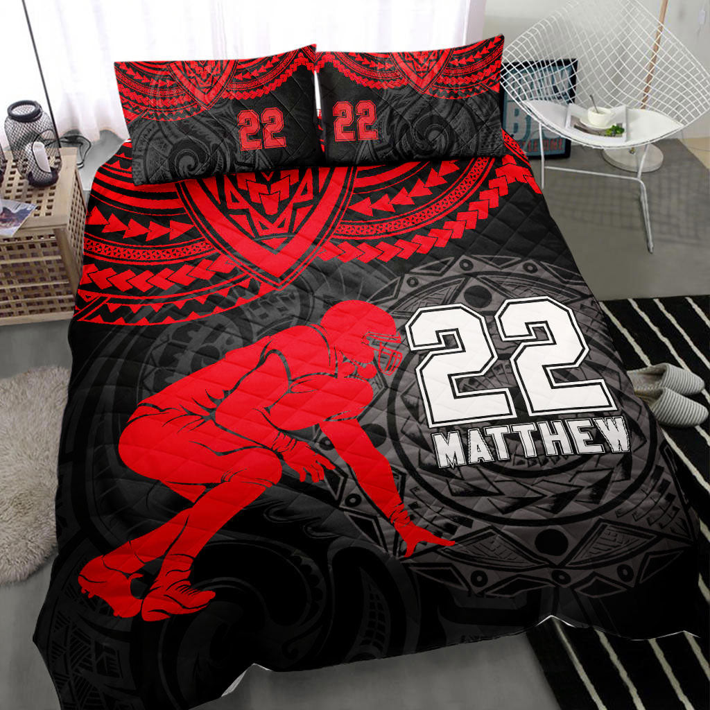 Ohaprints-Quilt-Bed-Set-Pillowcase-America-Football-Red-Maori-Pattern-Player-Fan-Custom-Personalized-Name-Number-Blanket-Bedspread-Bedding-1045-Throw (55'' x 60'')