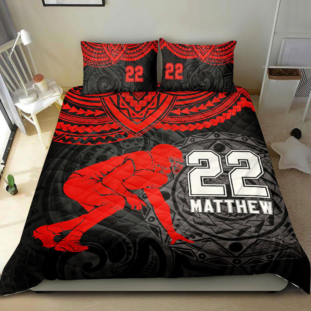 Ohaprints-Quilt-Bed-Set-Pillowcase-America-Football-Red-Maori-Pattern-Player-Fan-Custom-Personalized-Name-Number-Blanket-Bedspread-Bedding-1045-Double (70'' x 80'')